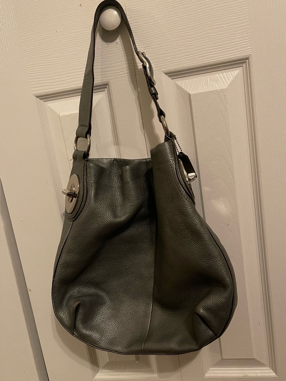 Coach Gray Pebbled Leather Shoulder Bag